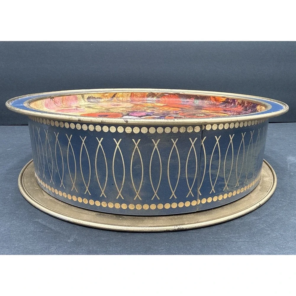 Vtg Tin Canister Serving Tray Lid 13.5